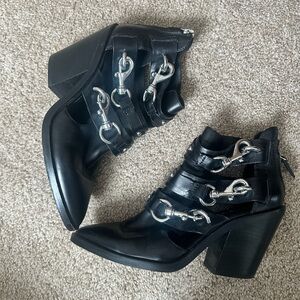 Rebecca Minkoff Black Ankle Boots with Silver Buckles